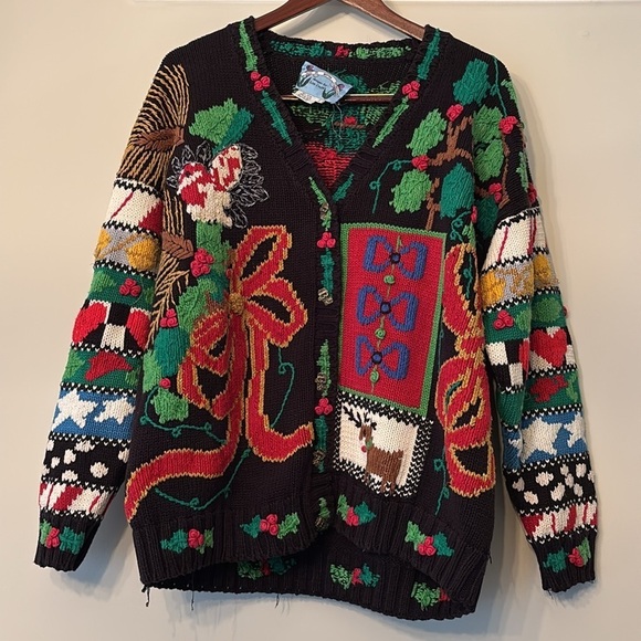 Lisa Coufal Sweater Vtg Ugly Christmas Sweater Graphic Santa Handmade 2X Holiday - Picture 3 of 11